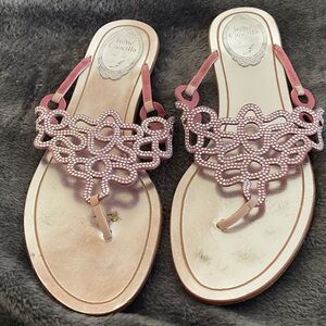 RENE CAOVILLA PINK JEWELED SANDALS 40 EU US 9.5 10, flat shoes